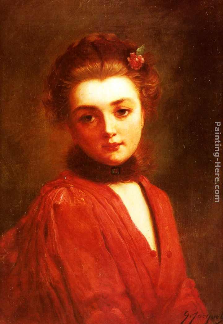 Portrait of a Girl in a Red Dress painting - Gustave Jean Jacquet Portrait of a Girl in a Red Dress art painting